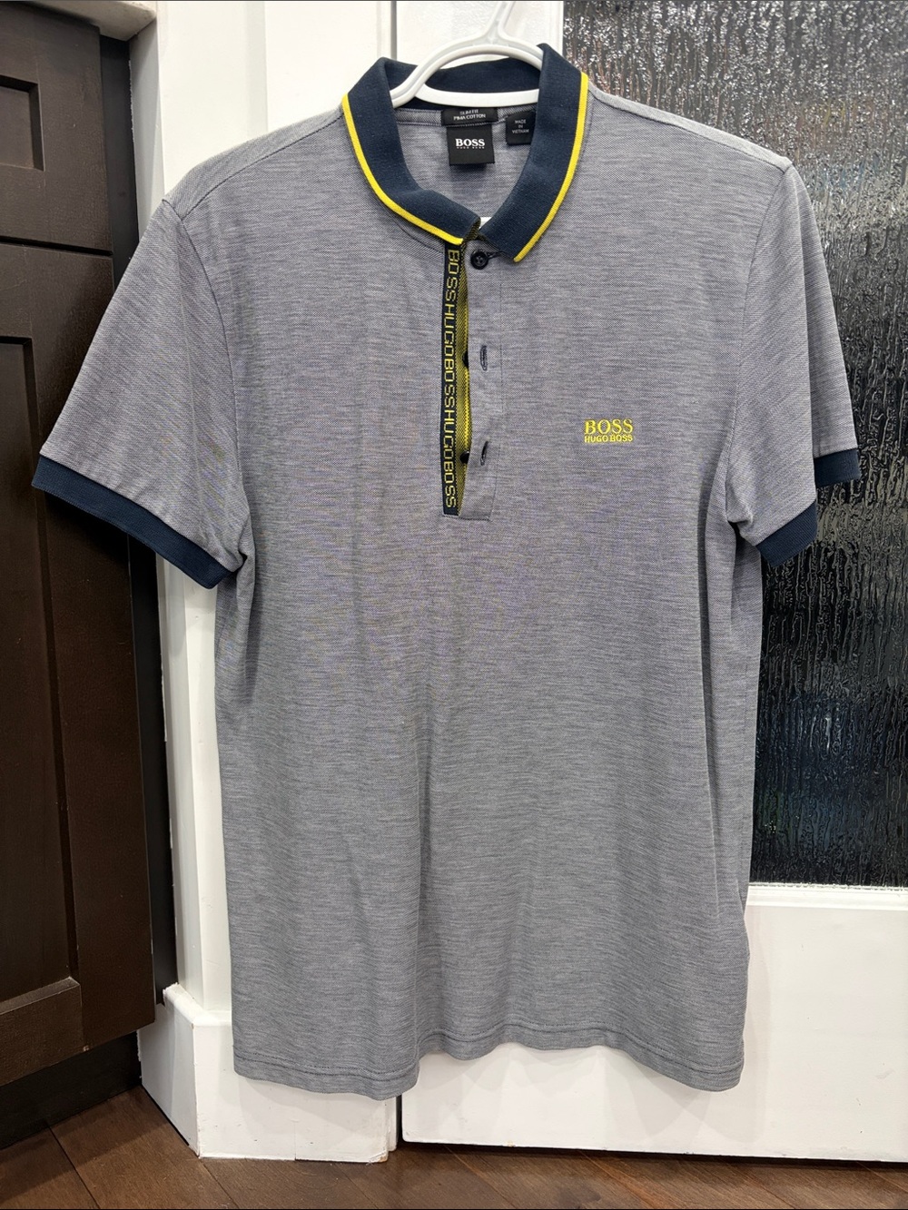 BOSS Grey Polo with Navy and Yellow Trim